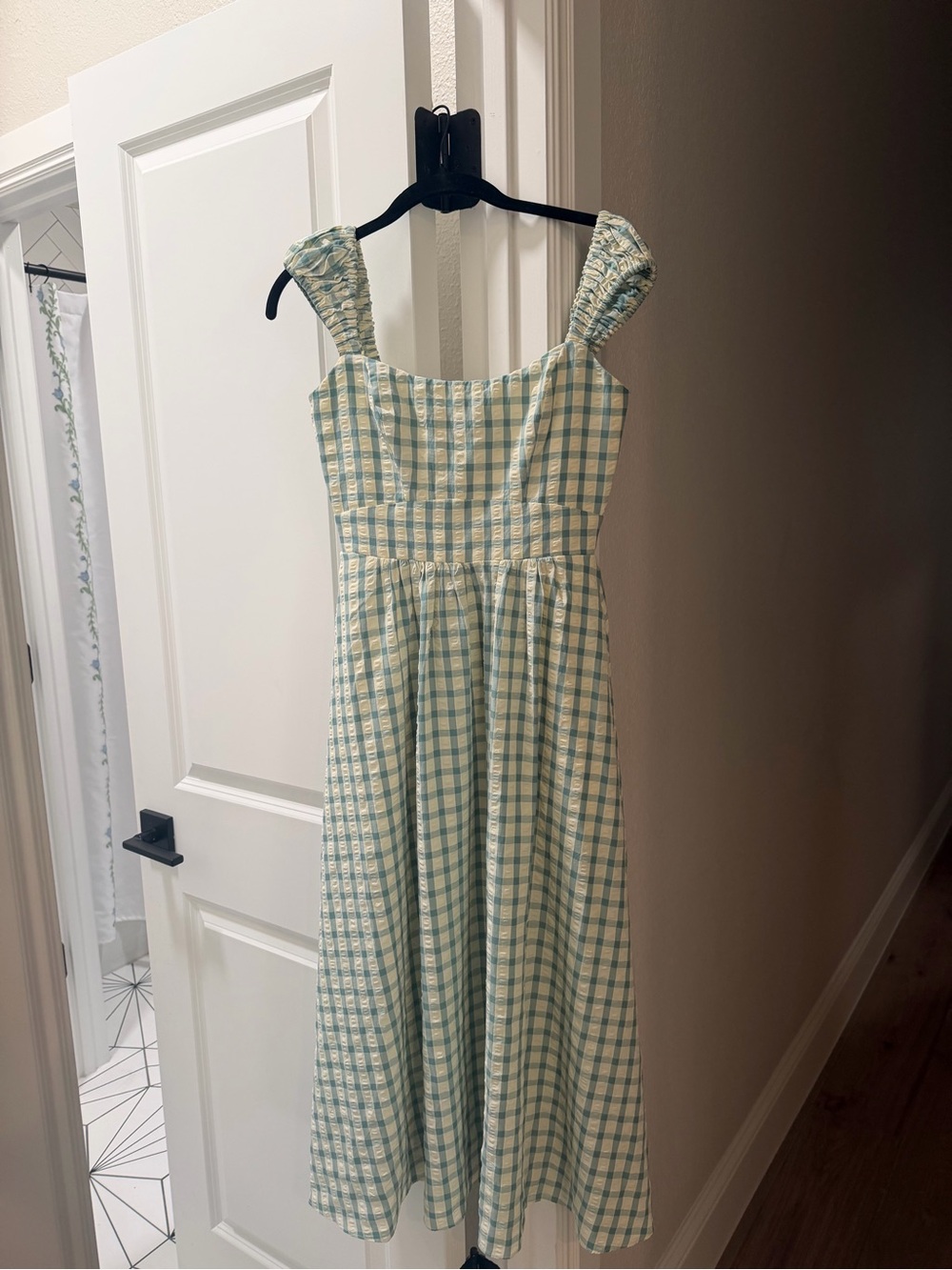 Tuckernuck Blue Gingham Midi Dress with Smocked Straps